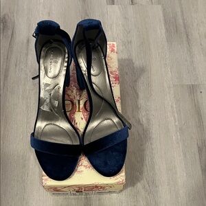 Bandolino Deep Blue Velvet Ankle-Strap Heels